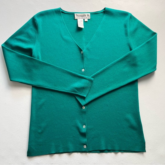Joseph A Teal Green Cardigan Sweater V Neck Button Front Womens M Old Money - Picture 5 of 8